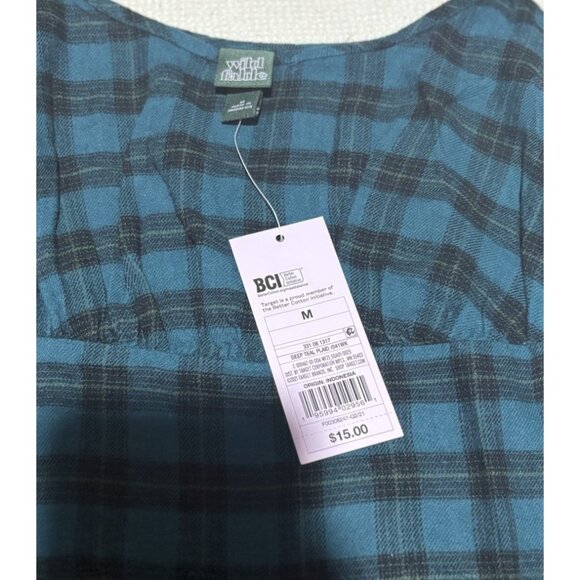 Women's Woven Slip Dress - Wild Fable Deep Teal Plaid Size M - Picture 4 of 8